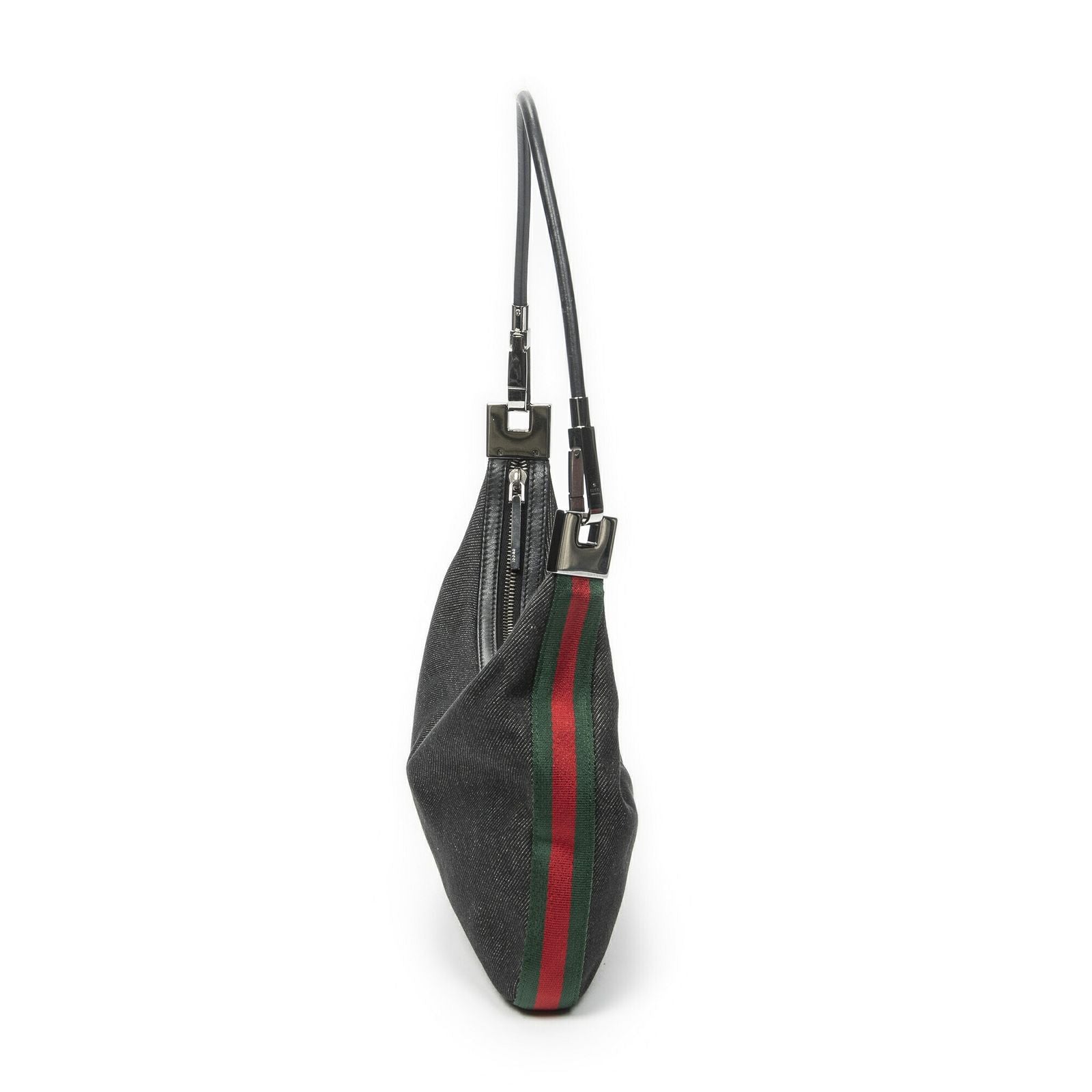 Gucci Web Zip Bo Black Denim Canvas Shoulder — view 4