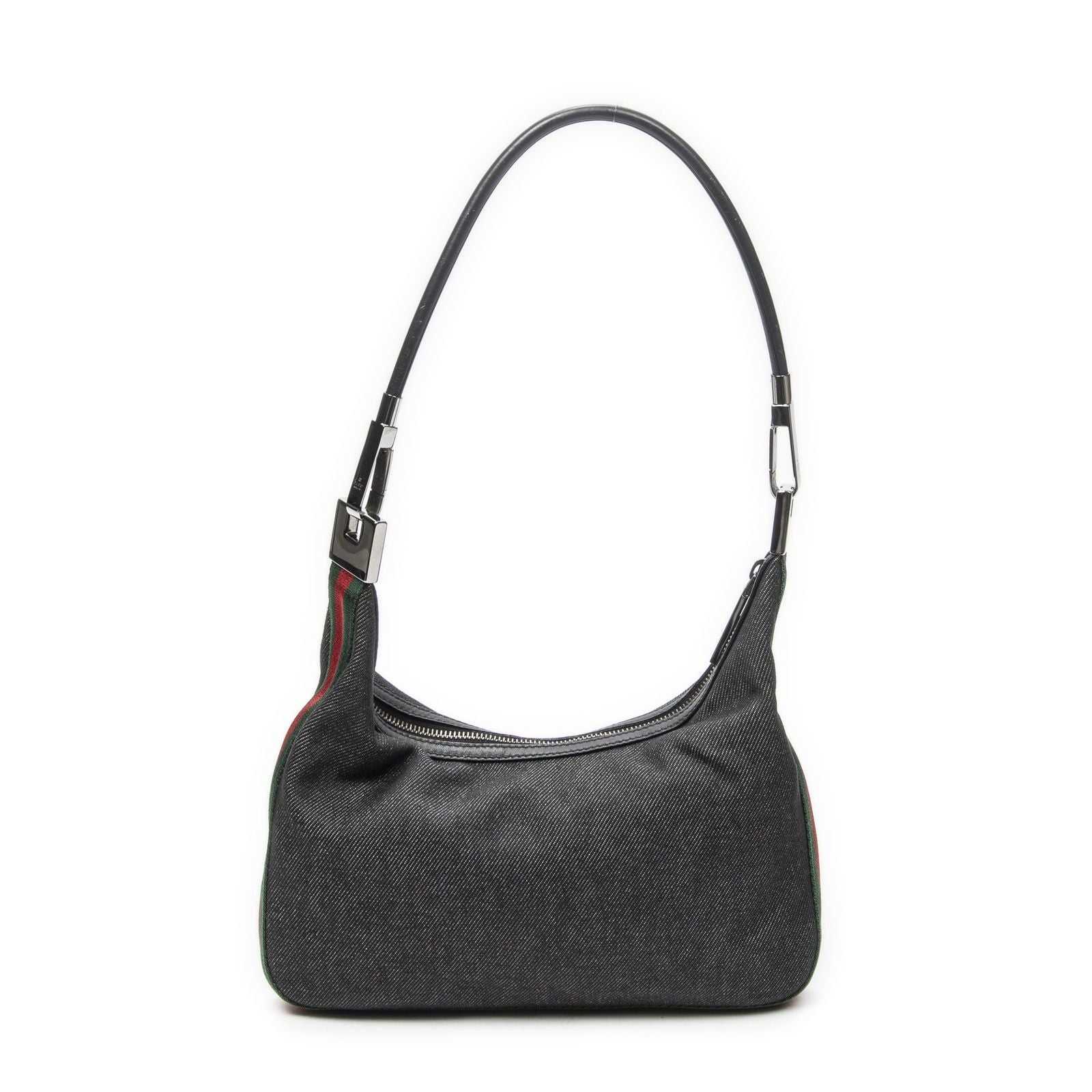 Gucci Web Zip Bo Black Denim Canvas Shoulder
