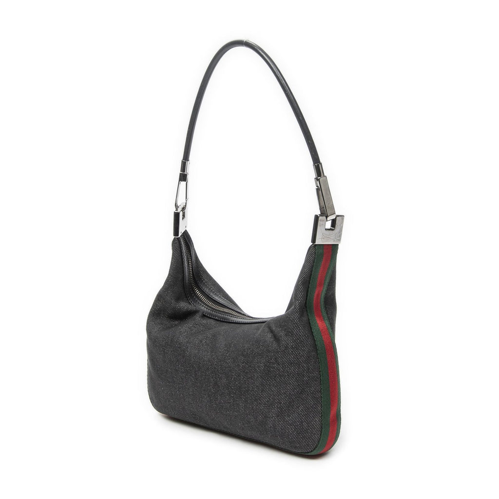 Gucci Web Zip Bo Black Denim Canvas Shoulder — view 2