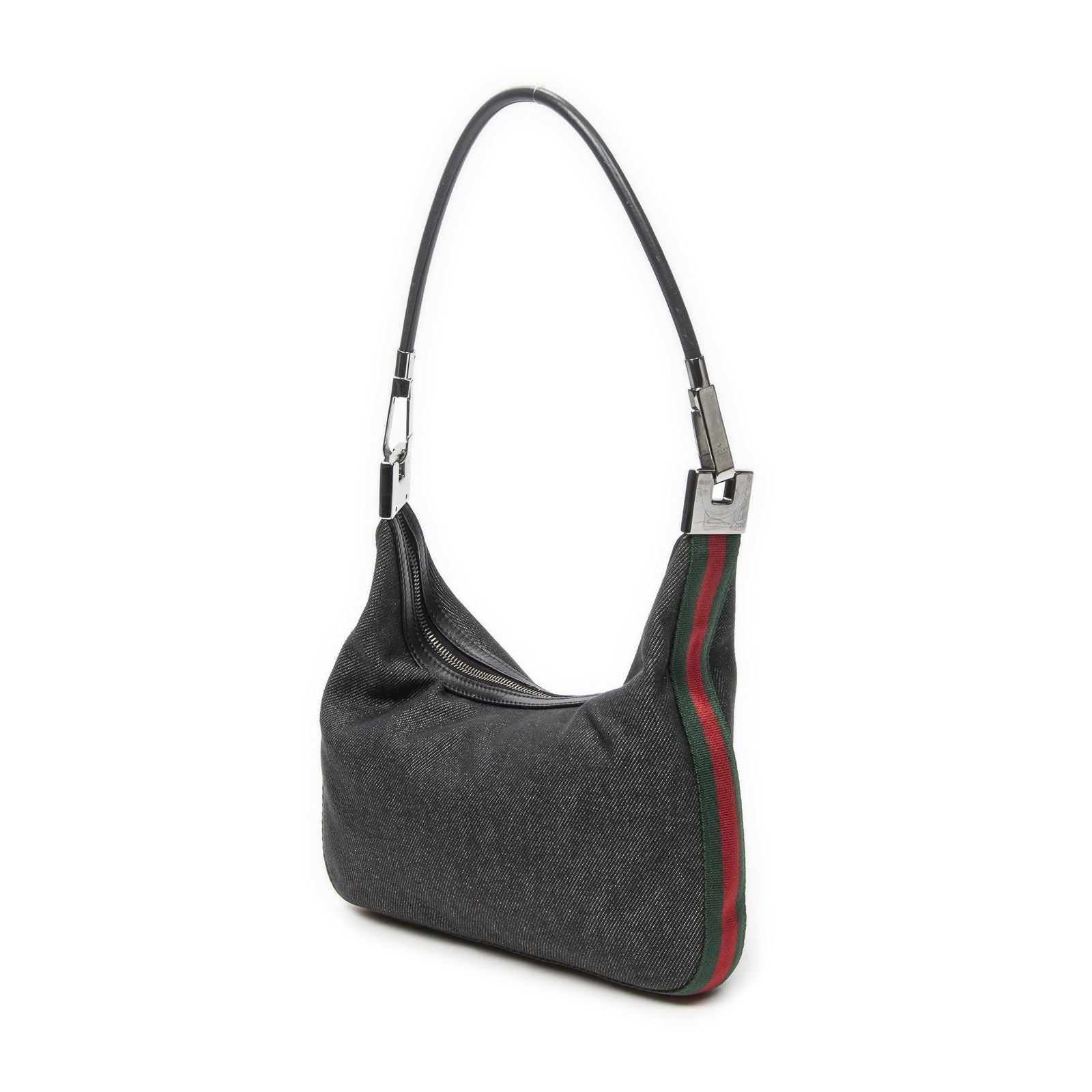 Gucci Web Zip Bo Black Denim Canvas Shoulder — view 2