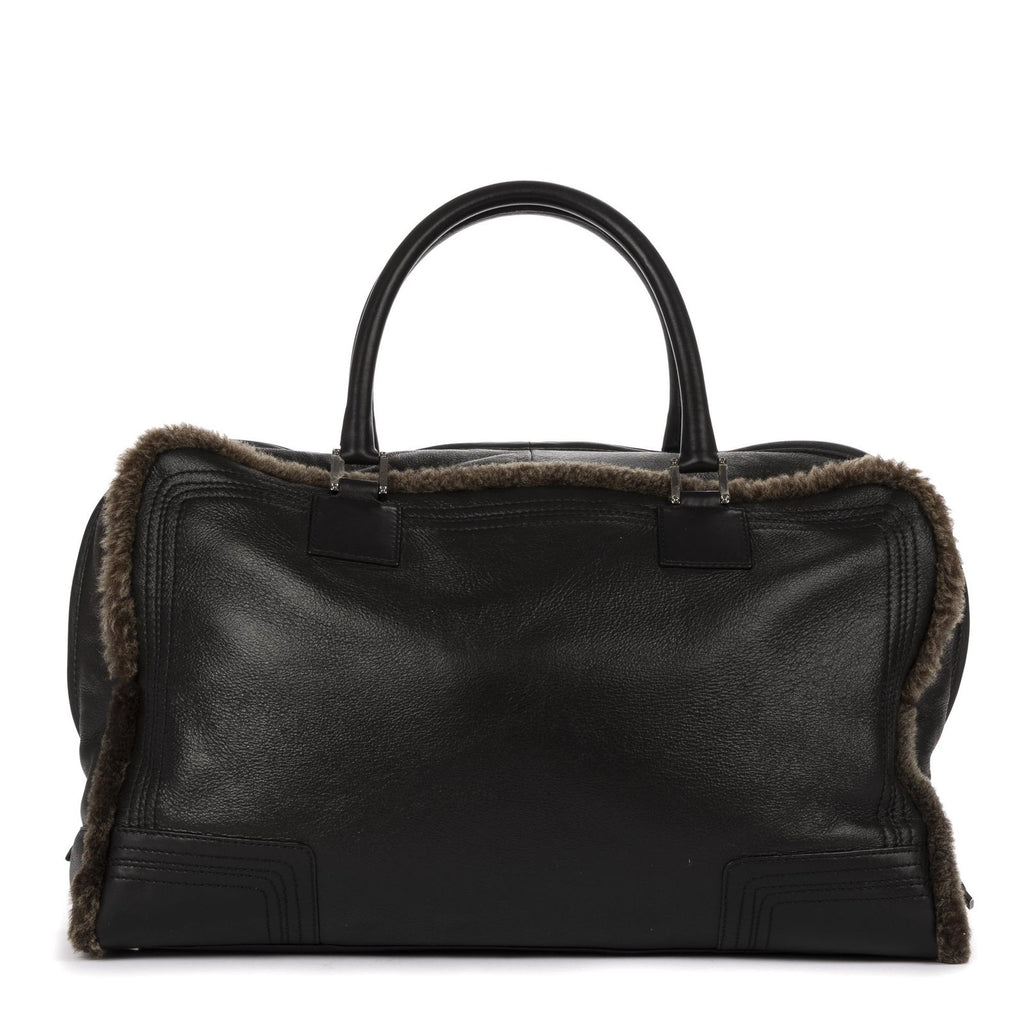 Loewe Amazona Large Boston Black Brown Aged Calfskin Fur Canvas Handbag — view 4