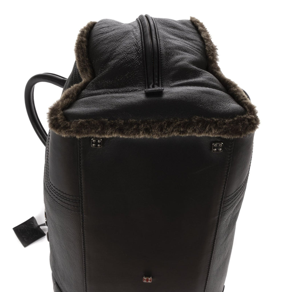 Loewe Amazona Large Boston Black Brown Aged Calfskin Fur Canvas Handbag — view 8