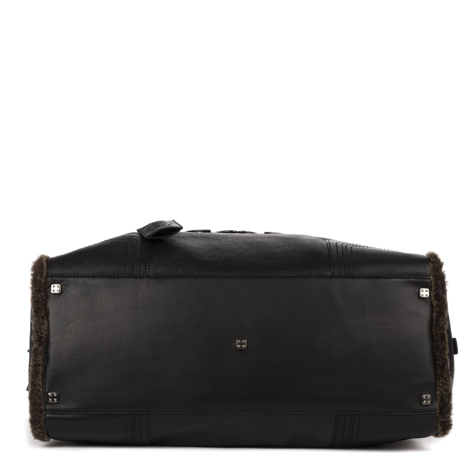 Loewe Amazona Large Boston Black Brown Aged Calfskin Fur Canvas Handbag — view 6