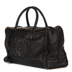 Loewe Amazona Large Boston Black Brown Aged Calfskin Fur Canvas Handbag — view 2