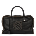 Loewe Amazona Large Boston Black Brown Aged Calfskin Fur Canvas Handbag