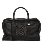 Loewe Amazona Large Boston Black Brown Aged Calfskin Fur Canvas Handbag