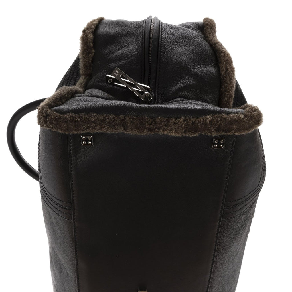 Loewe Amazona Large Boston Black Brown Aged Calfskin Fur Canvas Handbag — view 7