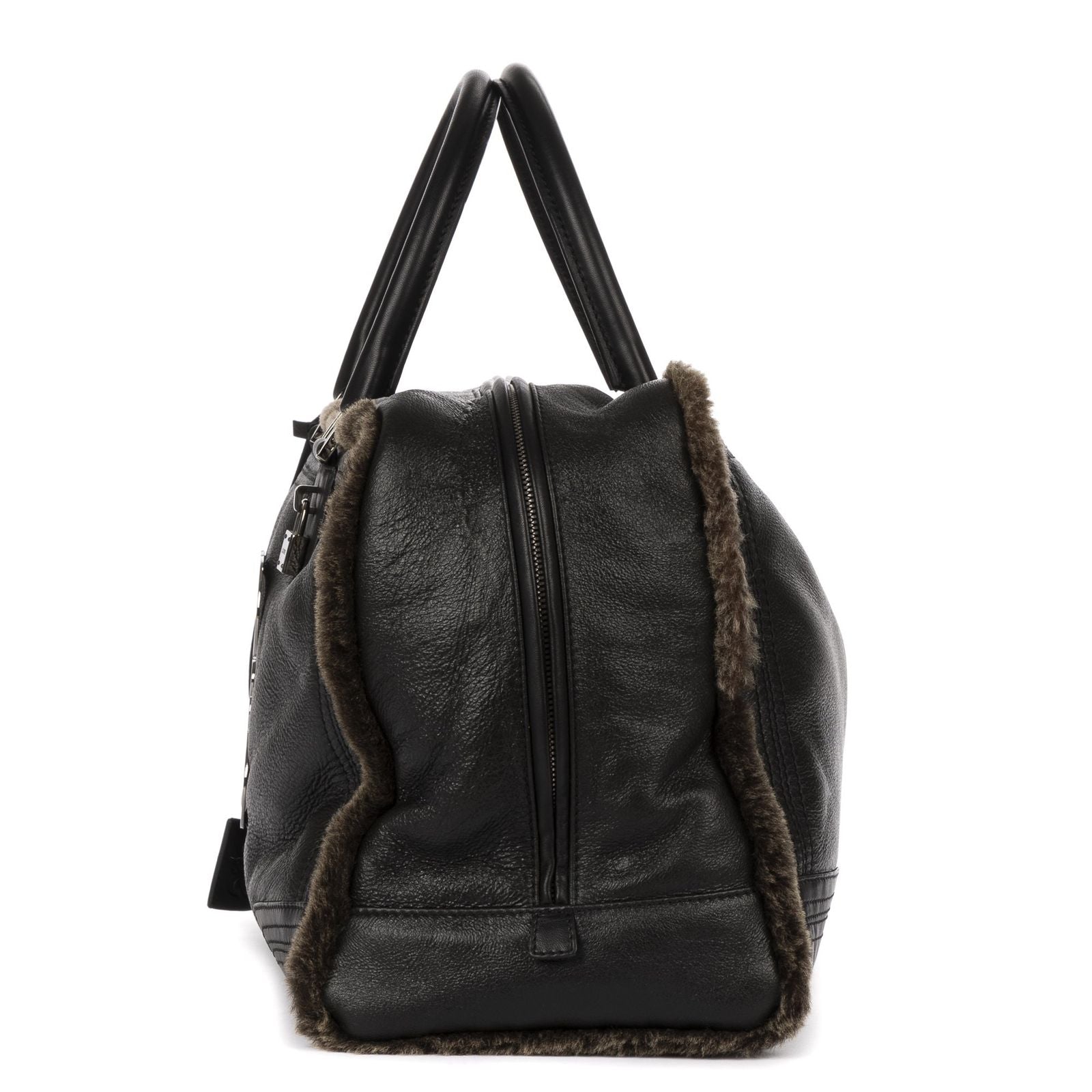 Loewe Amazona Large Boston Black Brown Aged Calfskin Fur Canvas Handbag — view 3