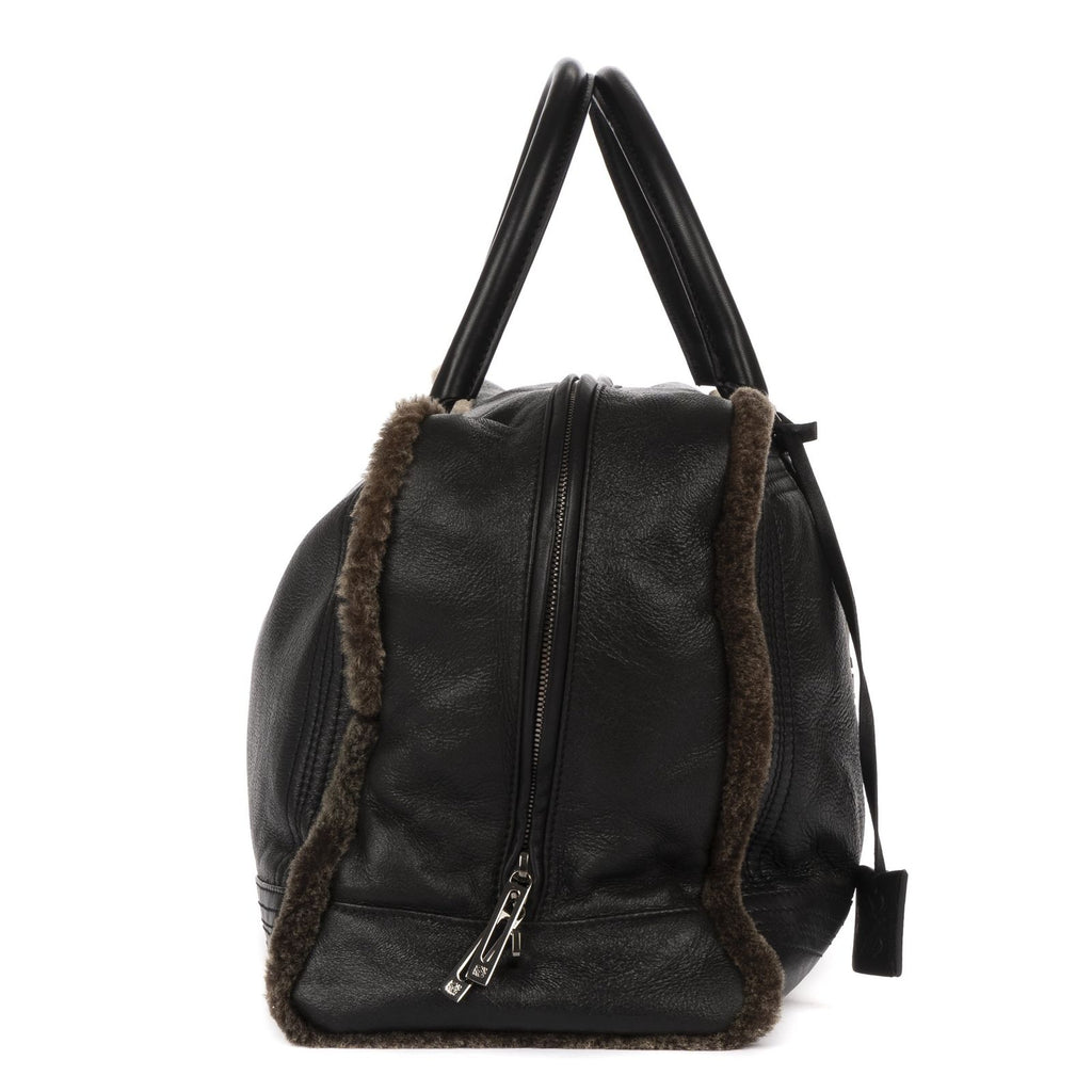 Loewe Amazona Large Boston Black Brown Aged Calfskin Fur Canvas Handbag — view 5