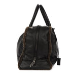 Loewe Amazona Large Boston Black Brown Aged Calfskin Fur Canvas Handbag — view 5