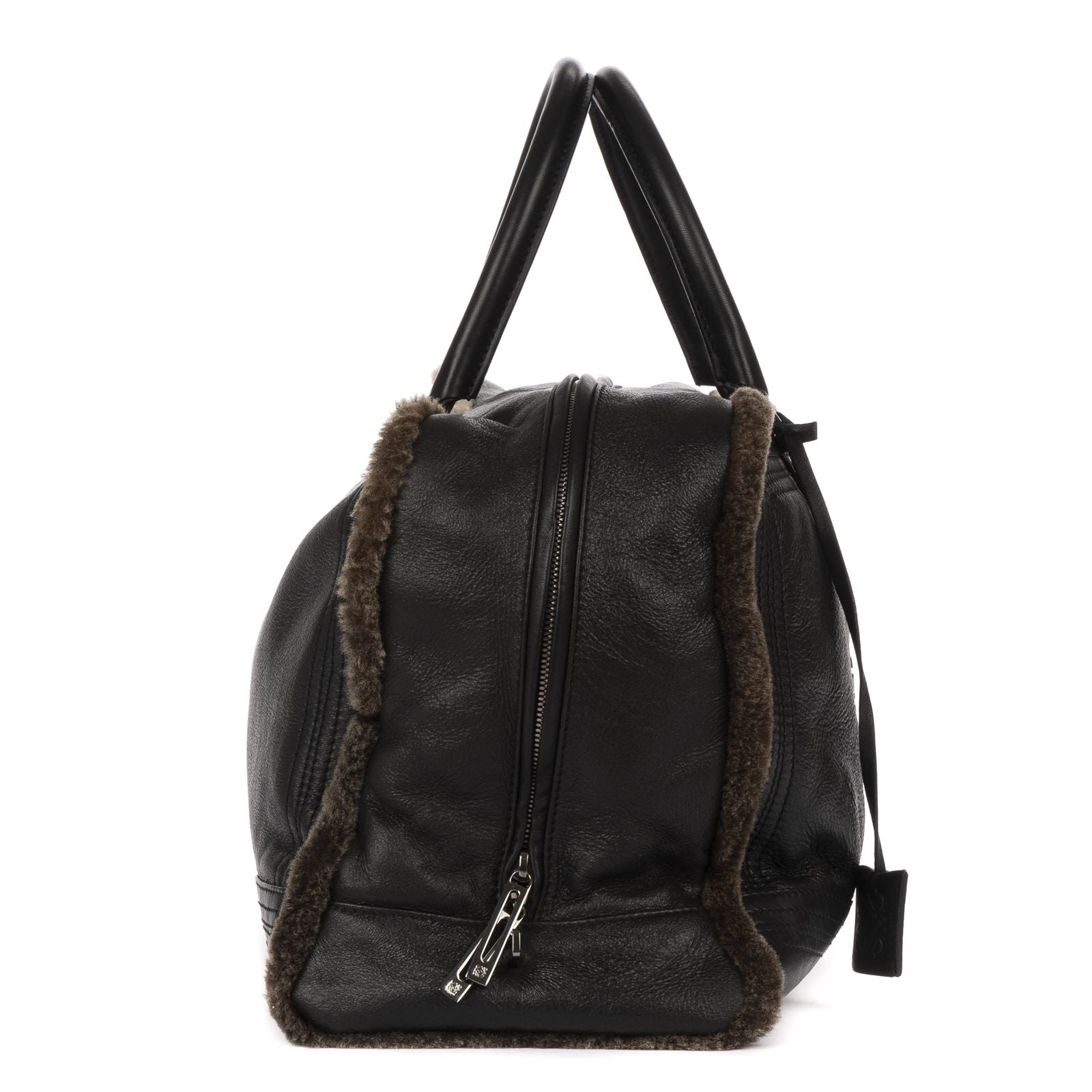 Loewe Amazona Large Boston Black Brown Aged Calfskin Fur Canvas Handbag — view 5