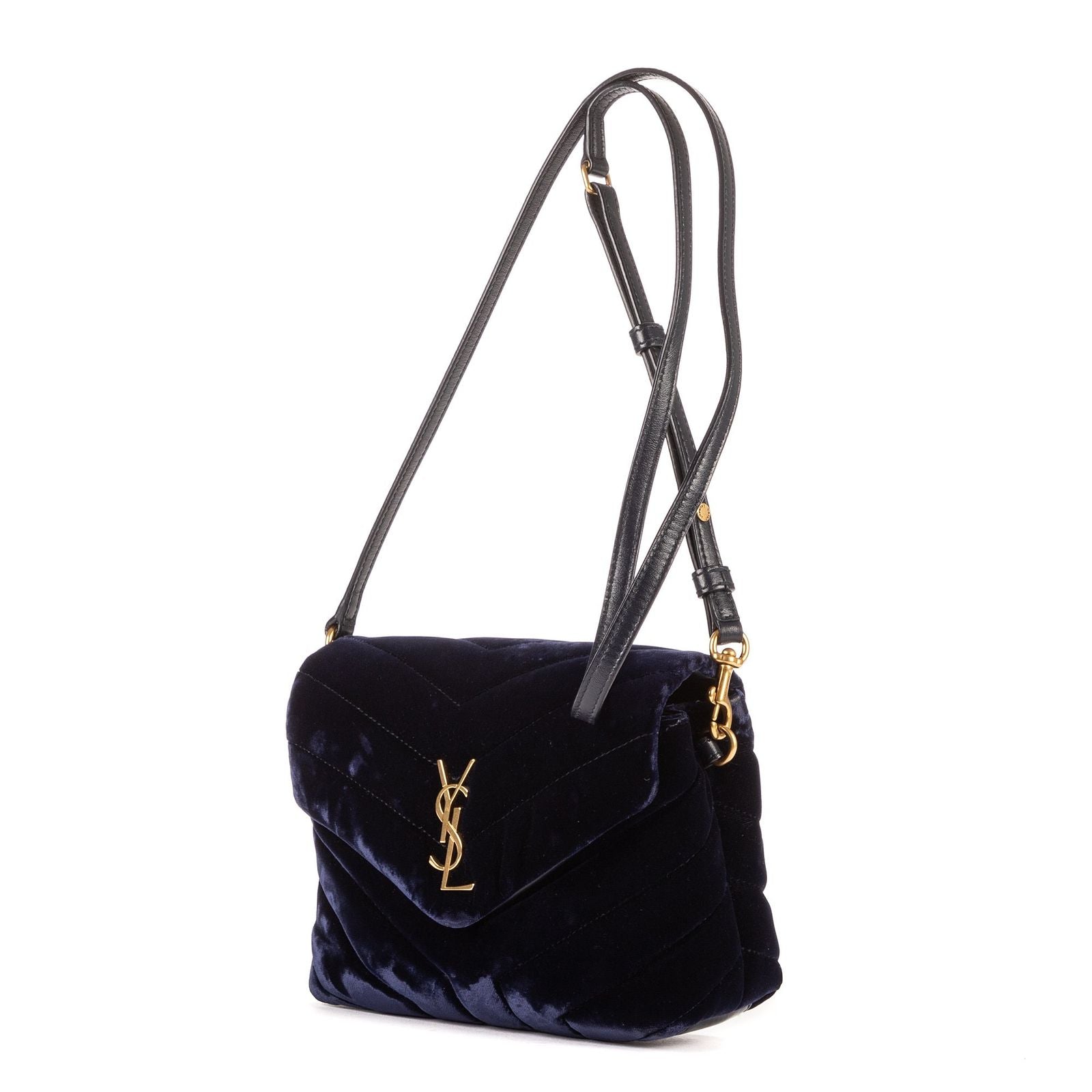 Saint Laurent Toy Loulou Crossbody Navy Chevron Velvet Canvasa — view 2