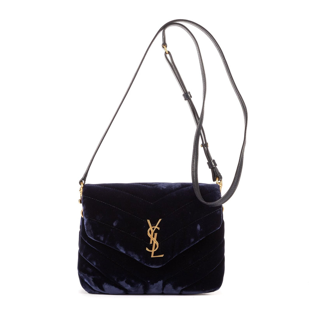 Saint Laurent Toy Loulou Crossbody Navy Chevron Velvet Canvasa