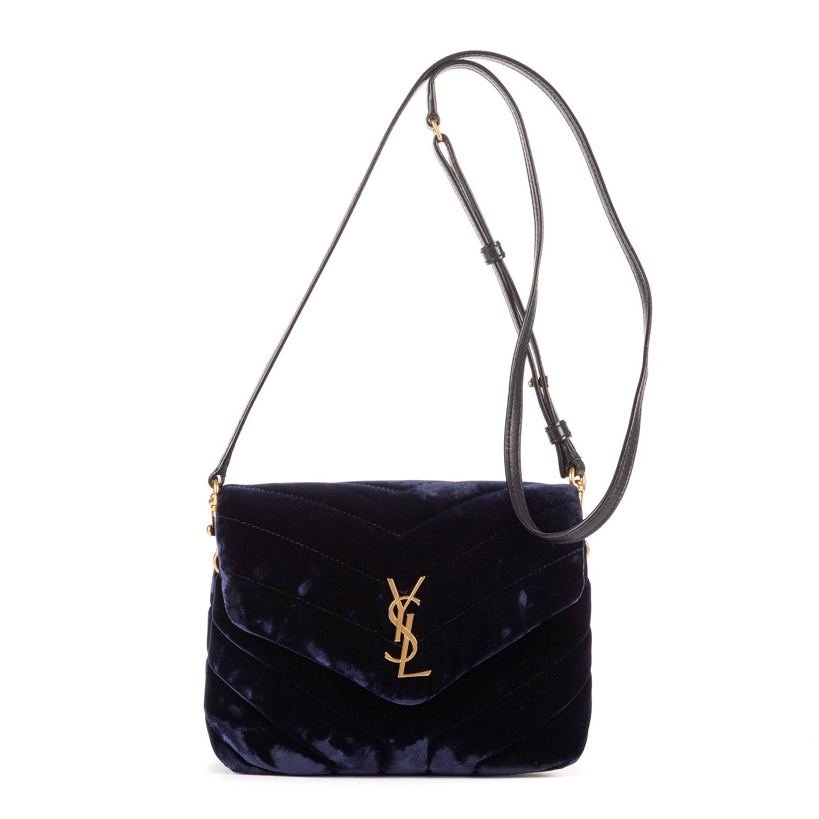 Saint Laurent Toy Loulou Crossbody Navy Chevron Velvet Canvasa