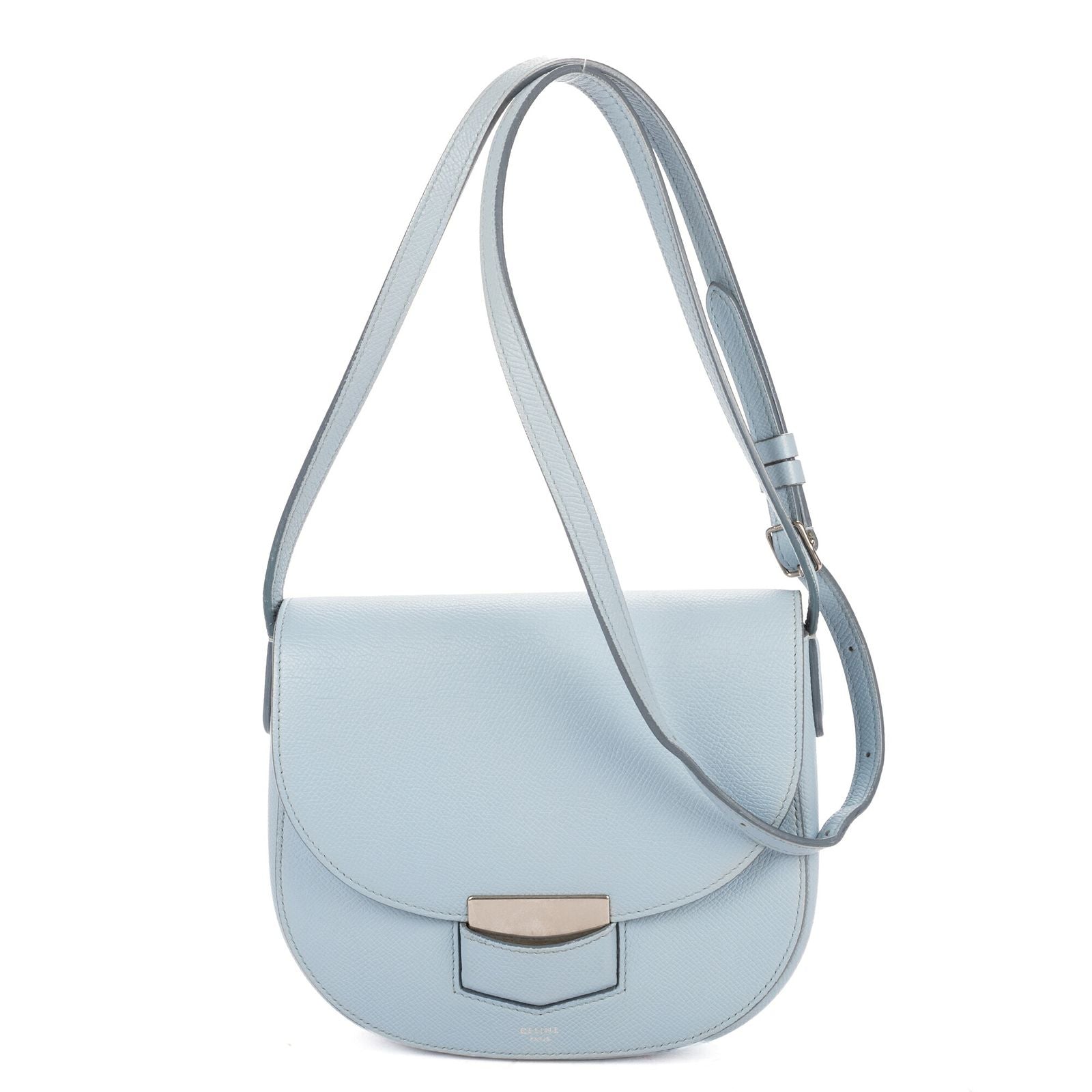 Celine Small Trotteur Crossbody Blue Grain Calf Skin Leather