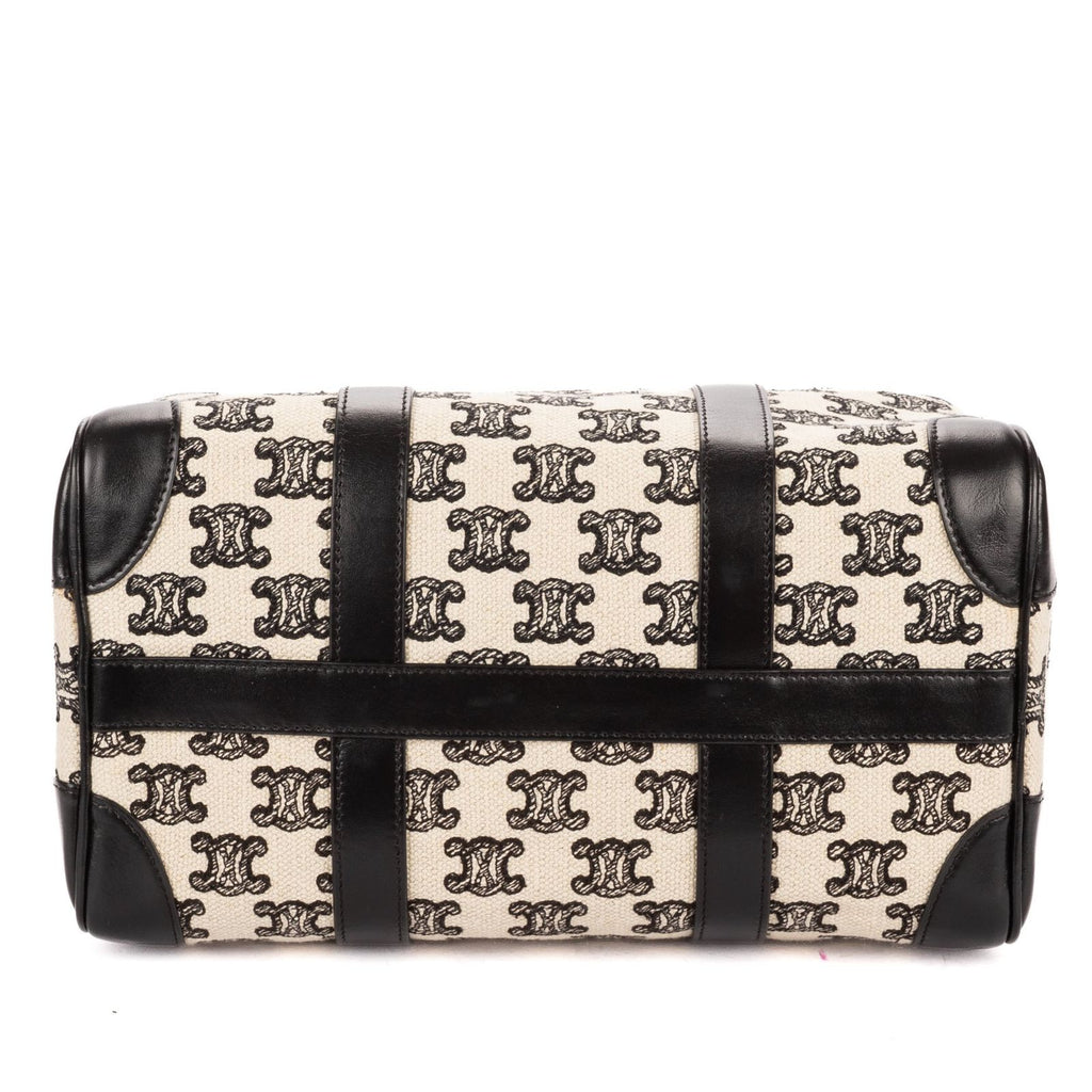 Celine Collection Small Boston Bag Black White Print Embroidery Canvas — view 6