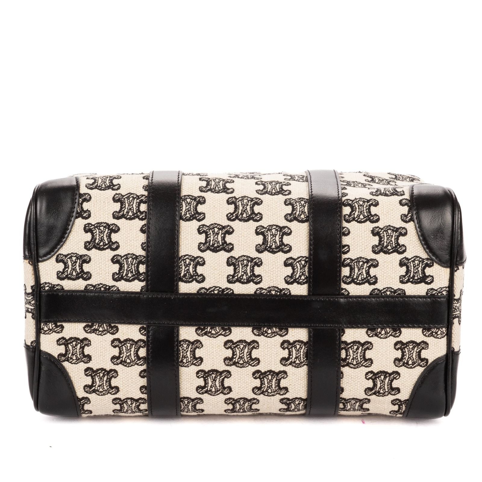 Celine Collection Small Boston Bag Black White Print Embroidery Canvas — view 6
