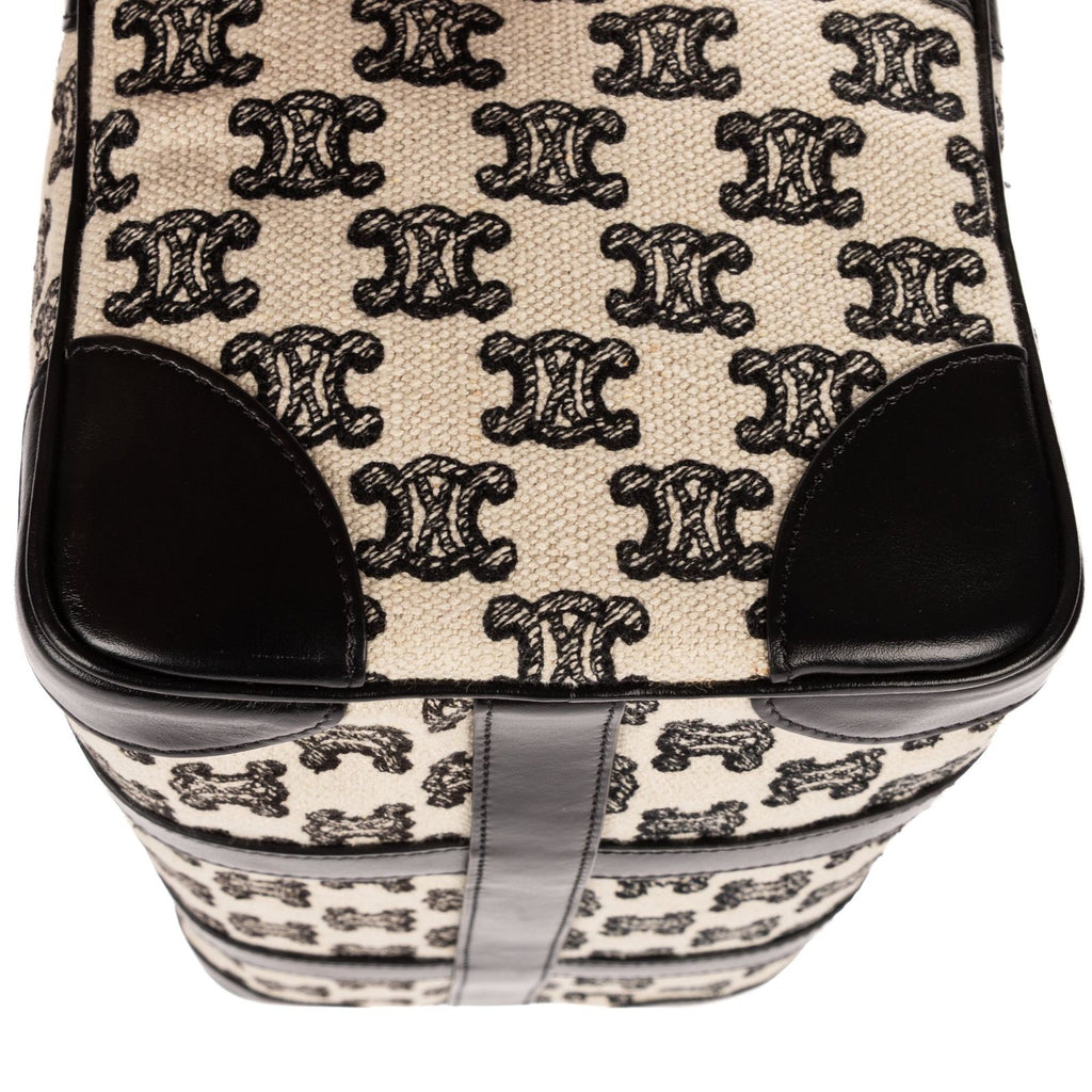 Celine Collection Small Boston Bag Black White Print Embroidery Canvas — view 8