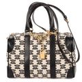 Celine Collection Small Boston Bag Black White Print Embroidery Canvas