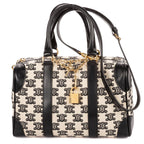 Celine Collection Small Boston Bag Black White Print Embroidery Canvas