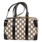 Celine Collection Small Boston Bag Black White Print Embroidery Canvas — view 5