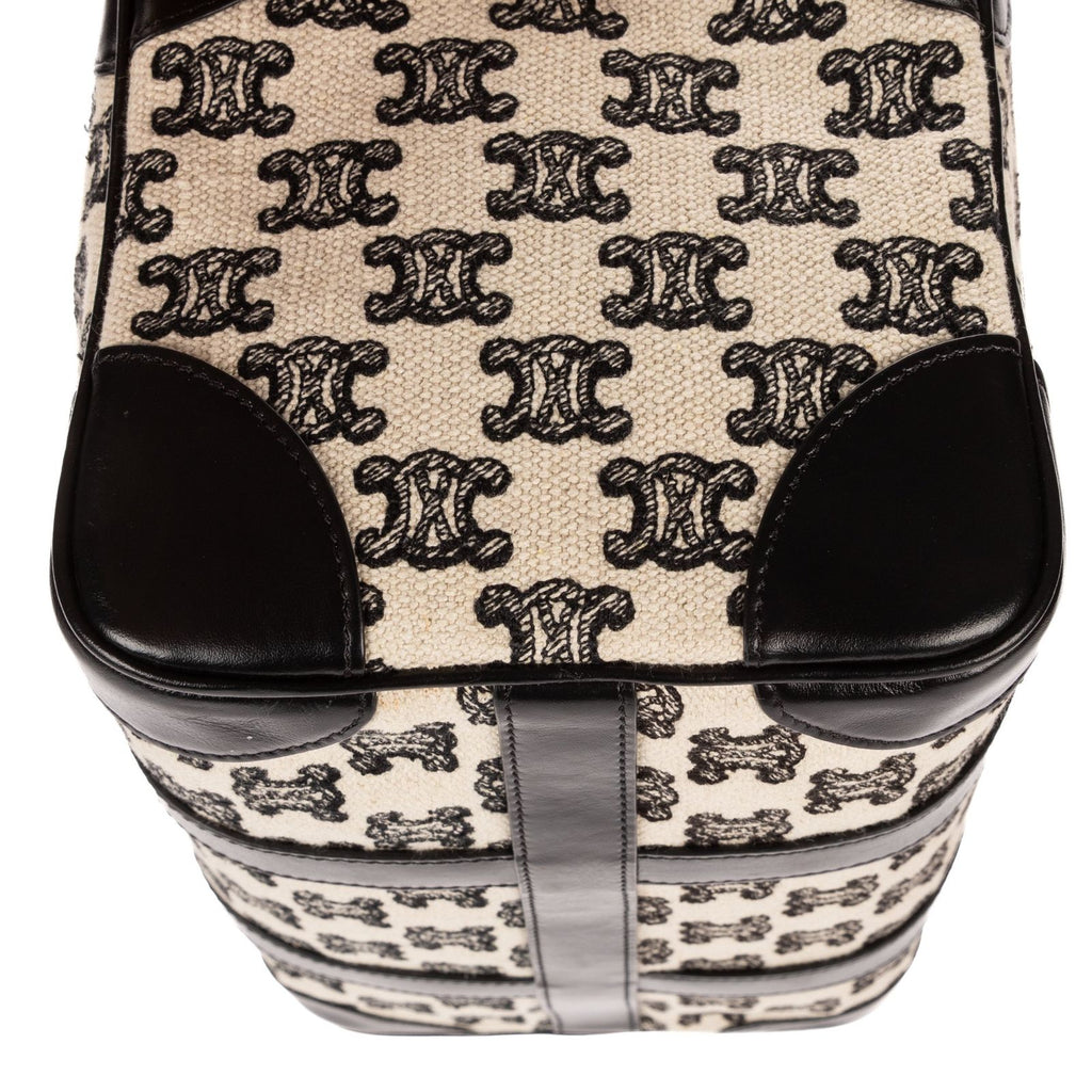 Celine Collection Small Boston Bag Black White Print Embroidery Canvas — view 7