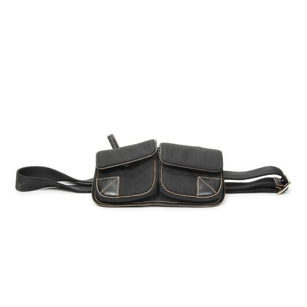 Celine Double Pocket Waist Bag Black Macadamia Canvas — view 3