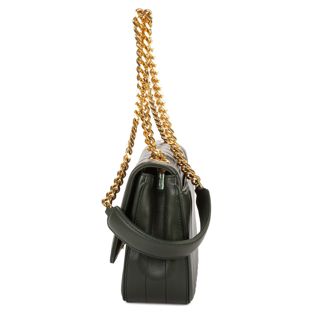 Saint Laurent Small Vicky Chain Flap Crossbody Da Green Matelasse Calfskin — view 3