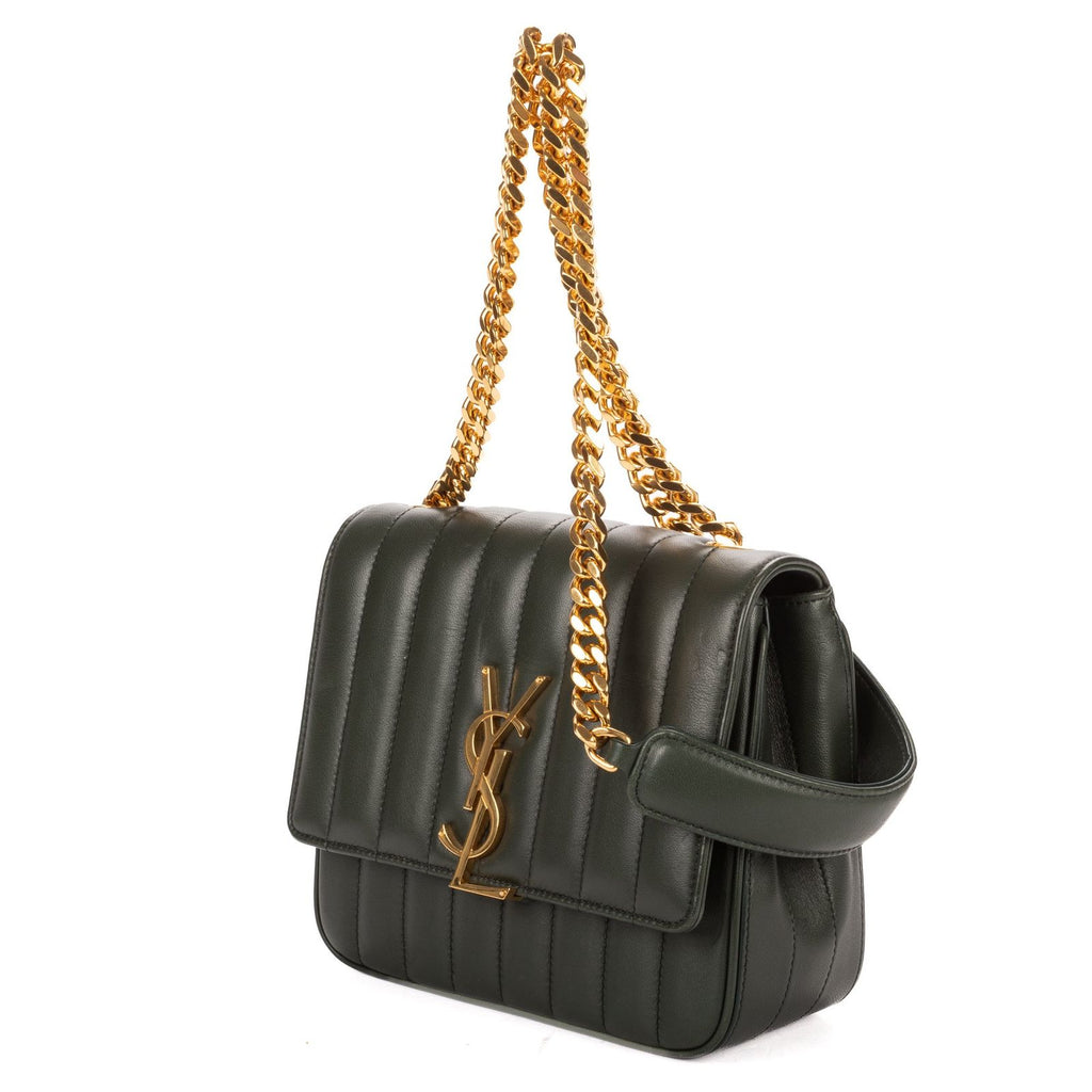 Saint Laurent Small Vicky Chain Flap Crossbody Da Green Matelasse Calfskin — view 2