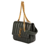 Saint Laurent Small Vicky Chain Flap Crossbody Da Green Matelasse Calfskin — view 2