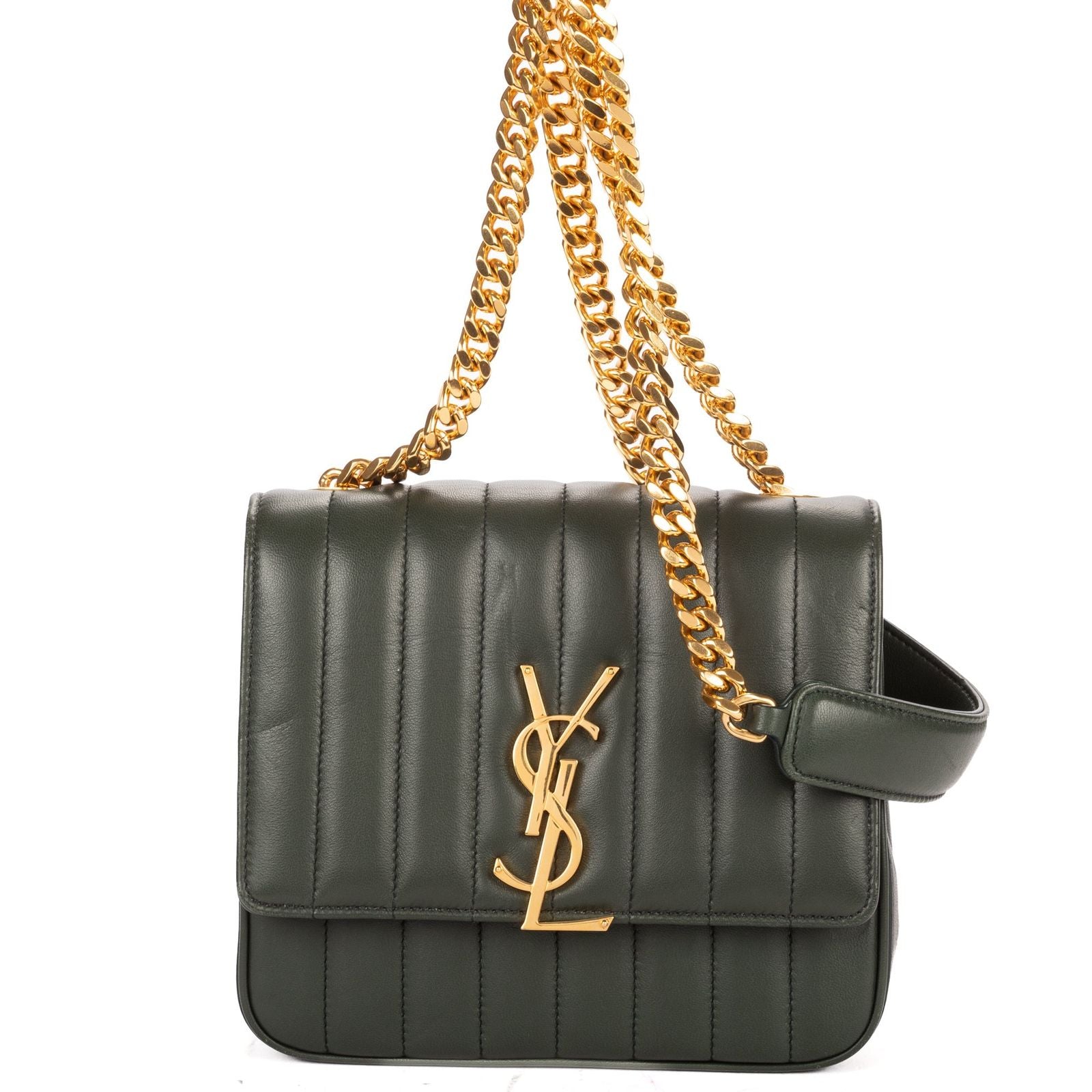 Saint Laurent Small Vicky Chain Flap Crossbody Da Green Matelasse Calfskin