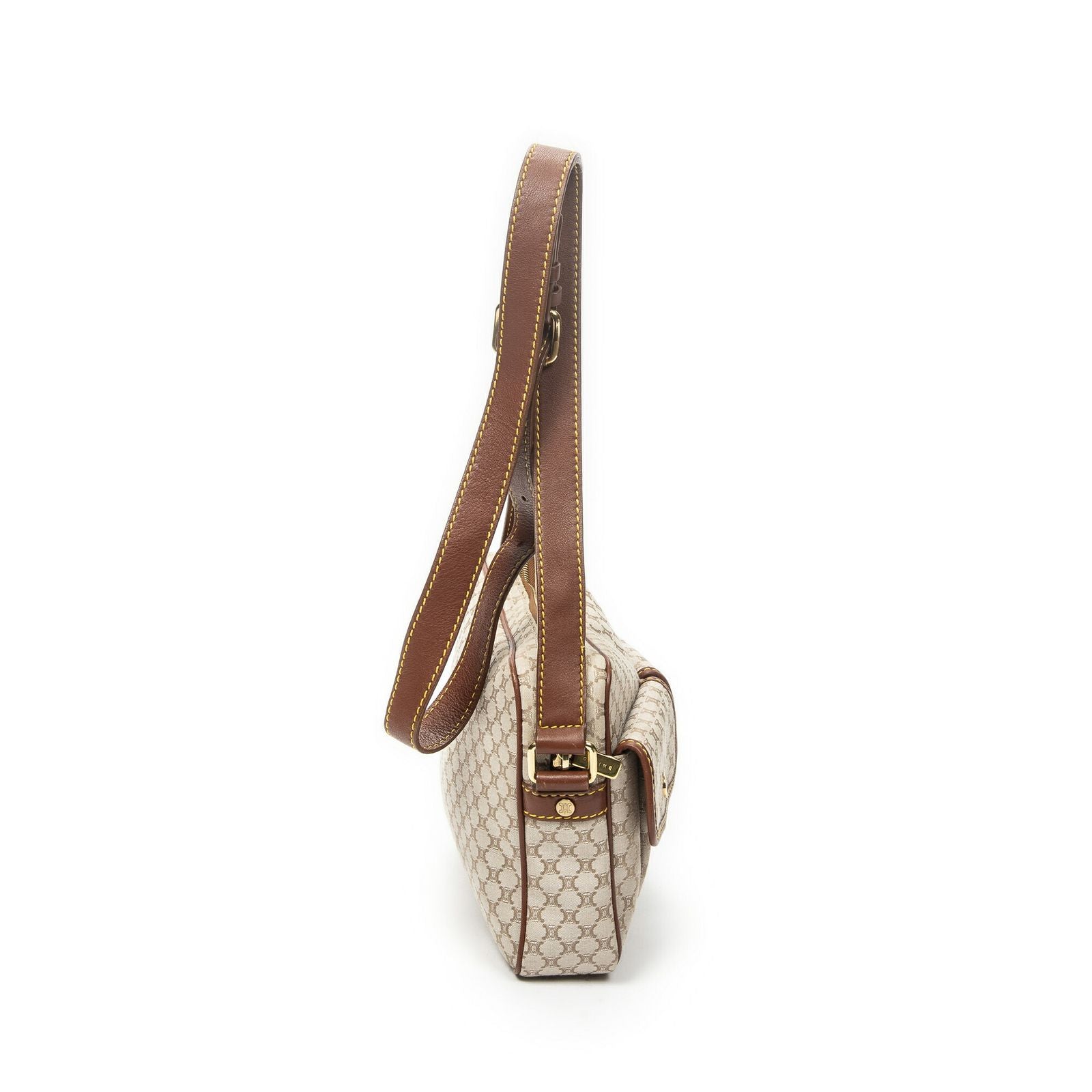 Celine Double Pocket Zip Crossbody Brown Beige Macadam Canvas — view 4