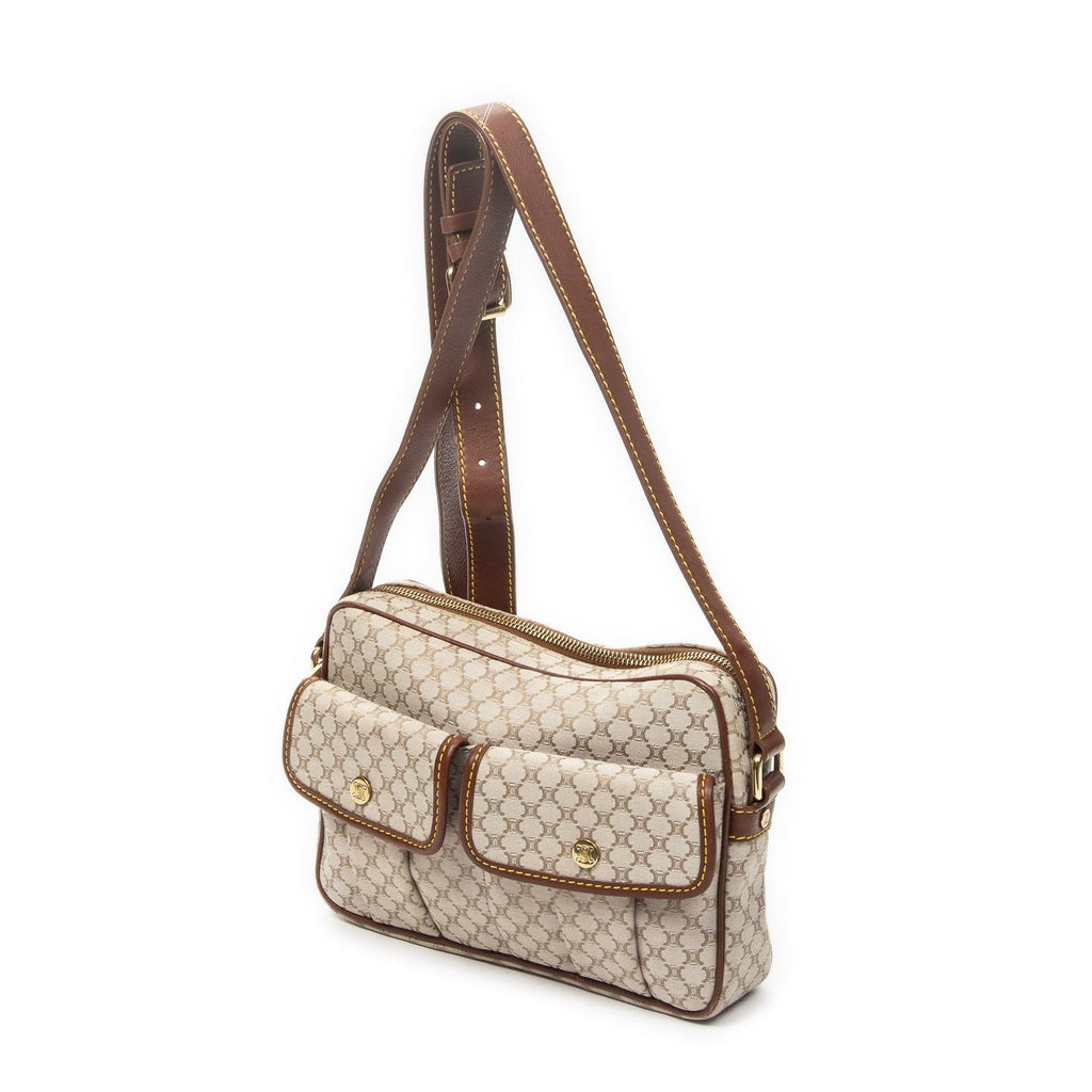Celine Double Pocket Zip Crossbody Brown Beige Macadam Canvas — view 2