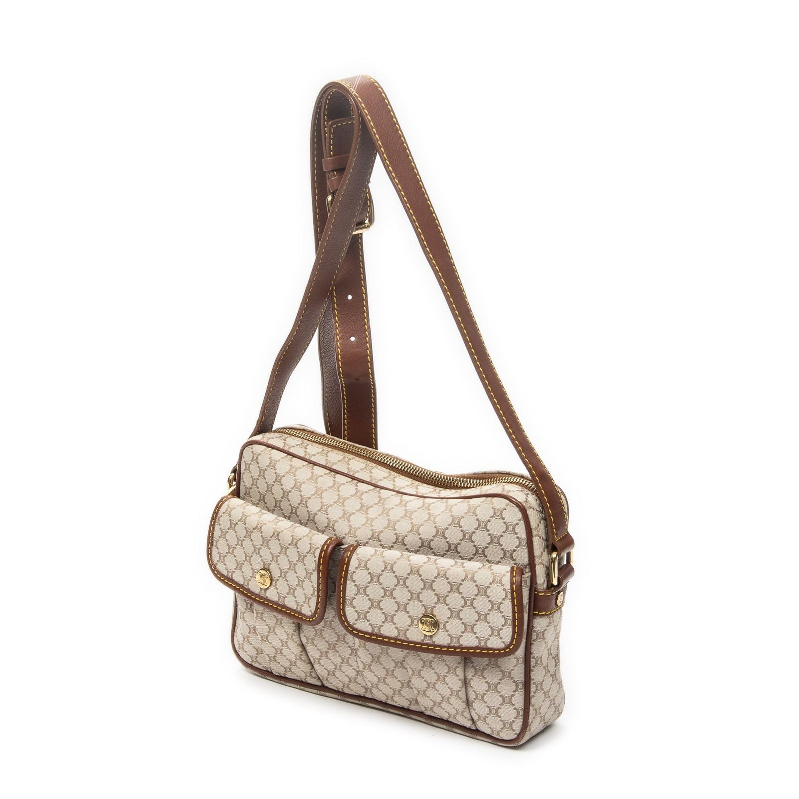 Celine Double Pocket Zip Crossbody Brown Beige Macadam Canvas — view 2