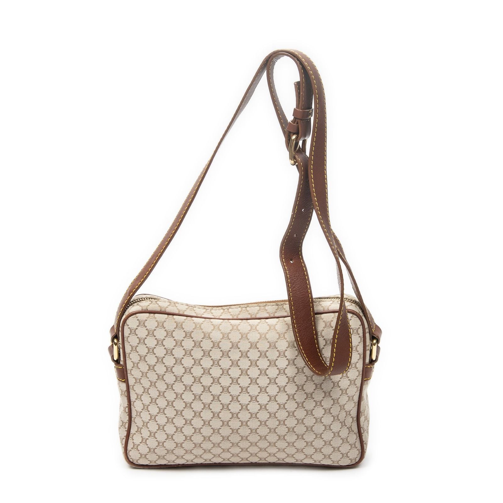 Celine Double Pocket Zip Crossbody Brown Beige Macadam Canvas — view 5