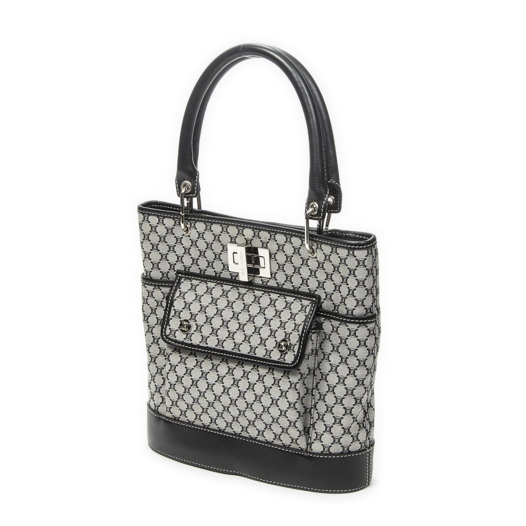 Celine Turnlock Bucket Tote Black Gray Macadamia Canvas — view 2