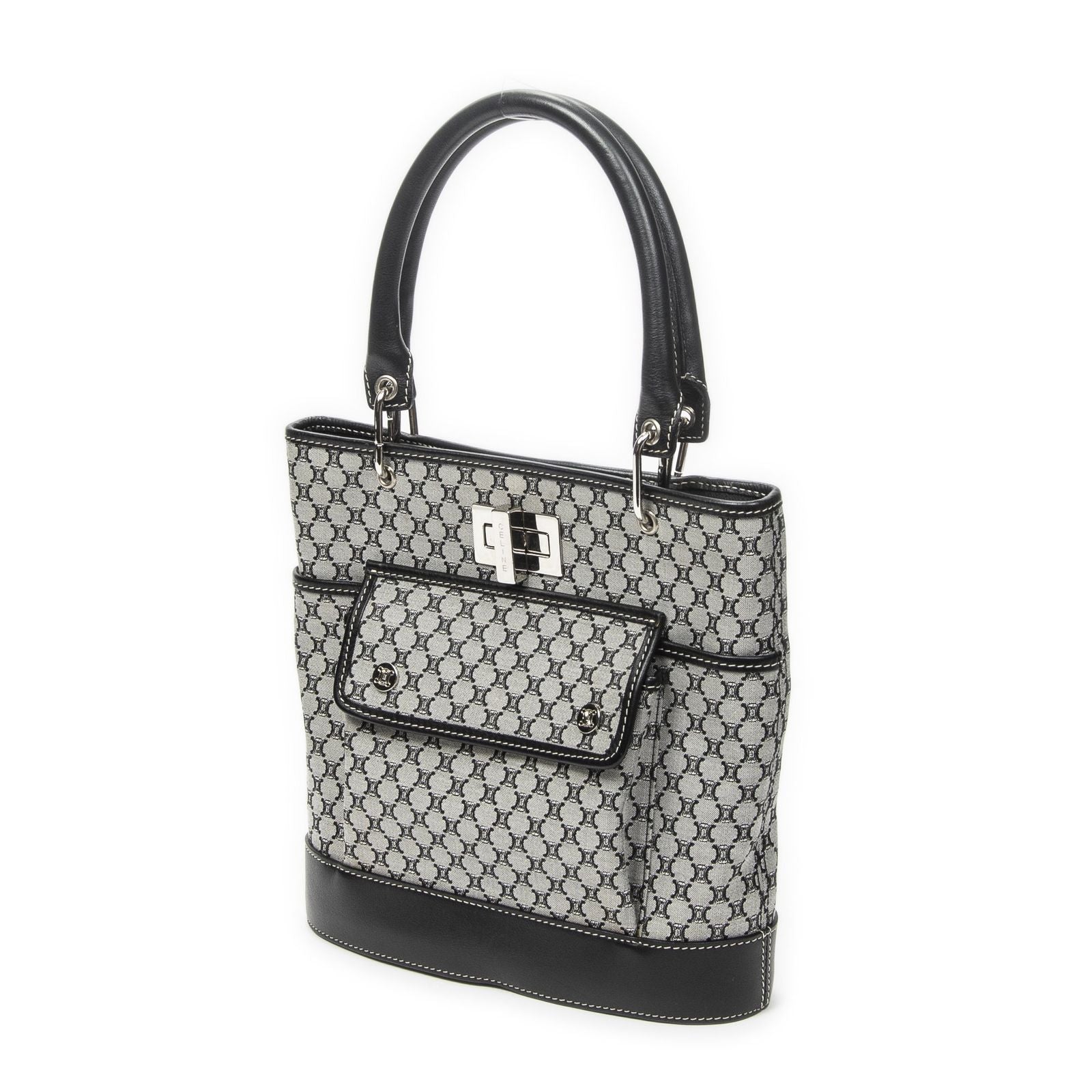 Celine Turnlock Bucket Tote Black Gray Macadamia Canvas — view 2