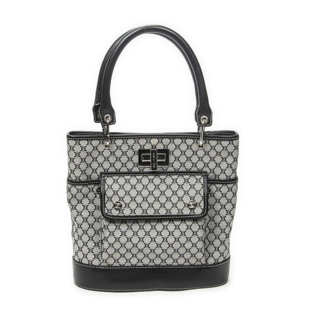 Celine Turnlock Bucket Tote Black Gray Macadamia Canvas