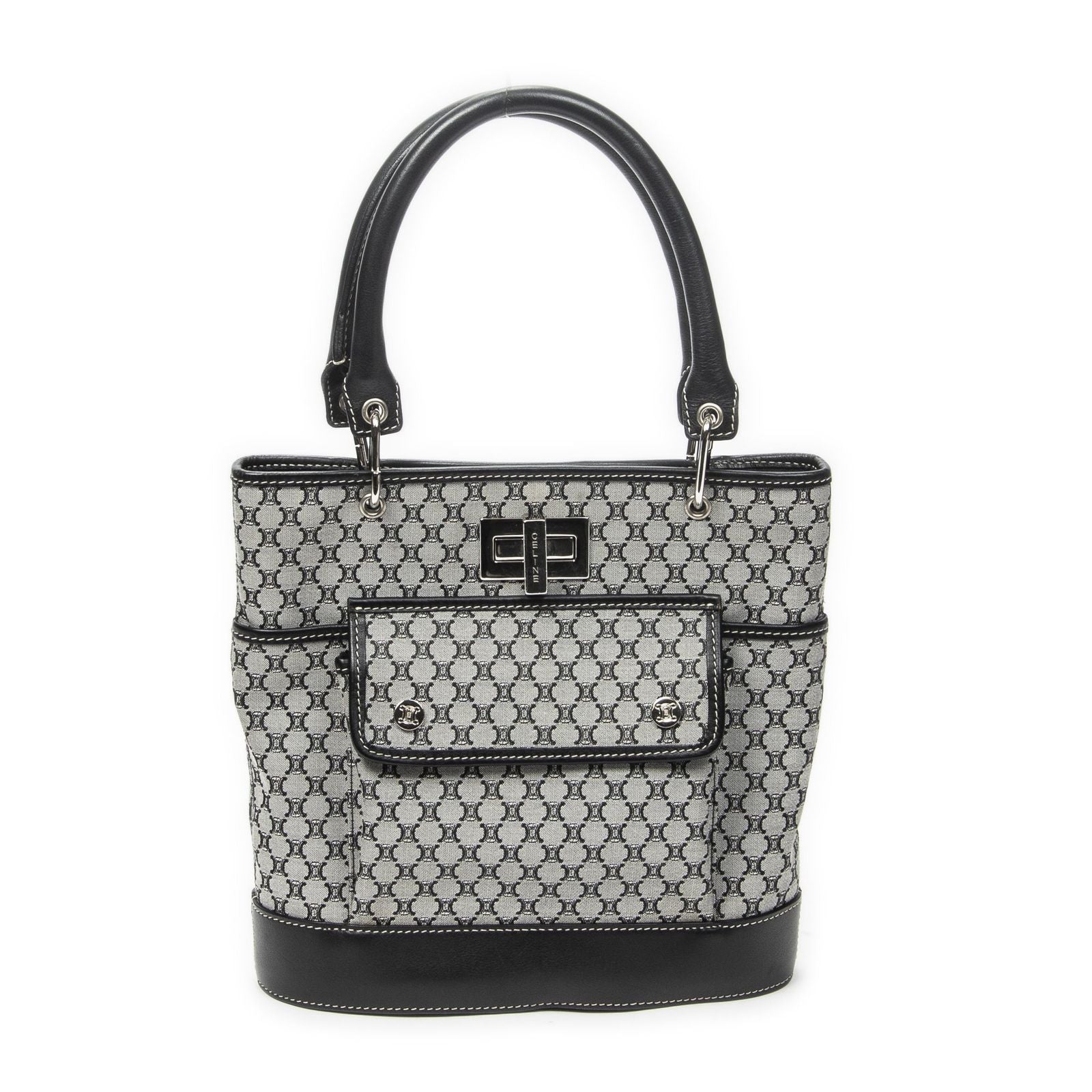 Celine Turnlock Bucket Tote Black Gray Macadamia Canvas