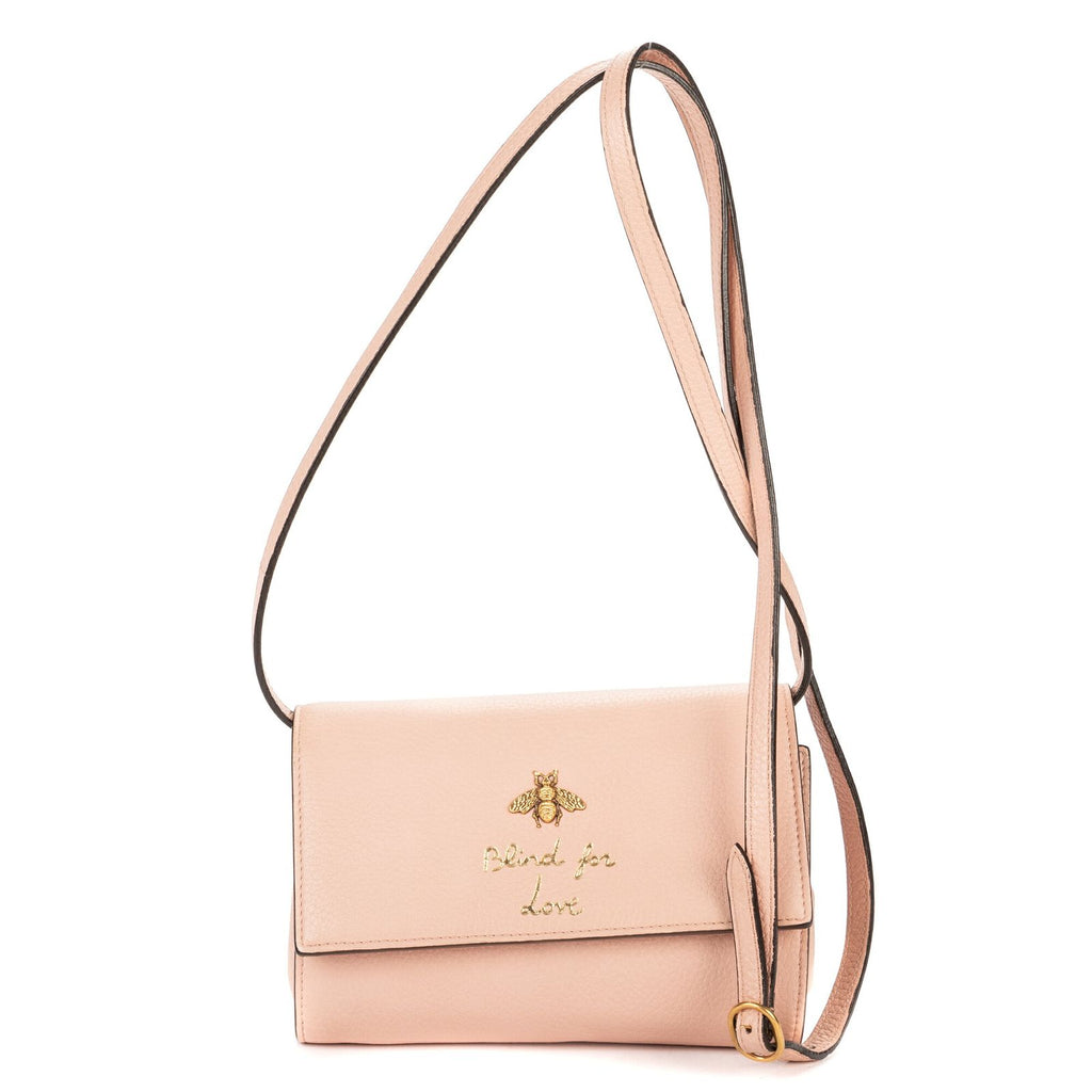 Gucci Animalier Blind for Love Bee Wallet Light Pink Spike Calfskin Leather