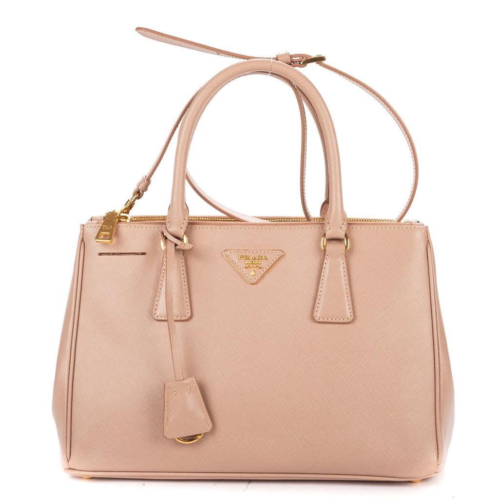 Prada la the Double Zip Galleria Tote Pink Saffiano Leather
