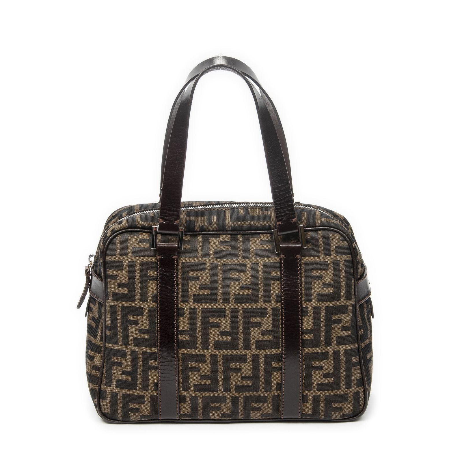 Fendi Vintage Boston Brown Black Zucca Canvas Handbag