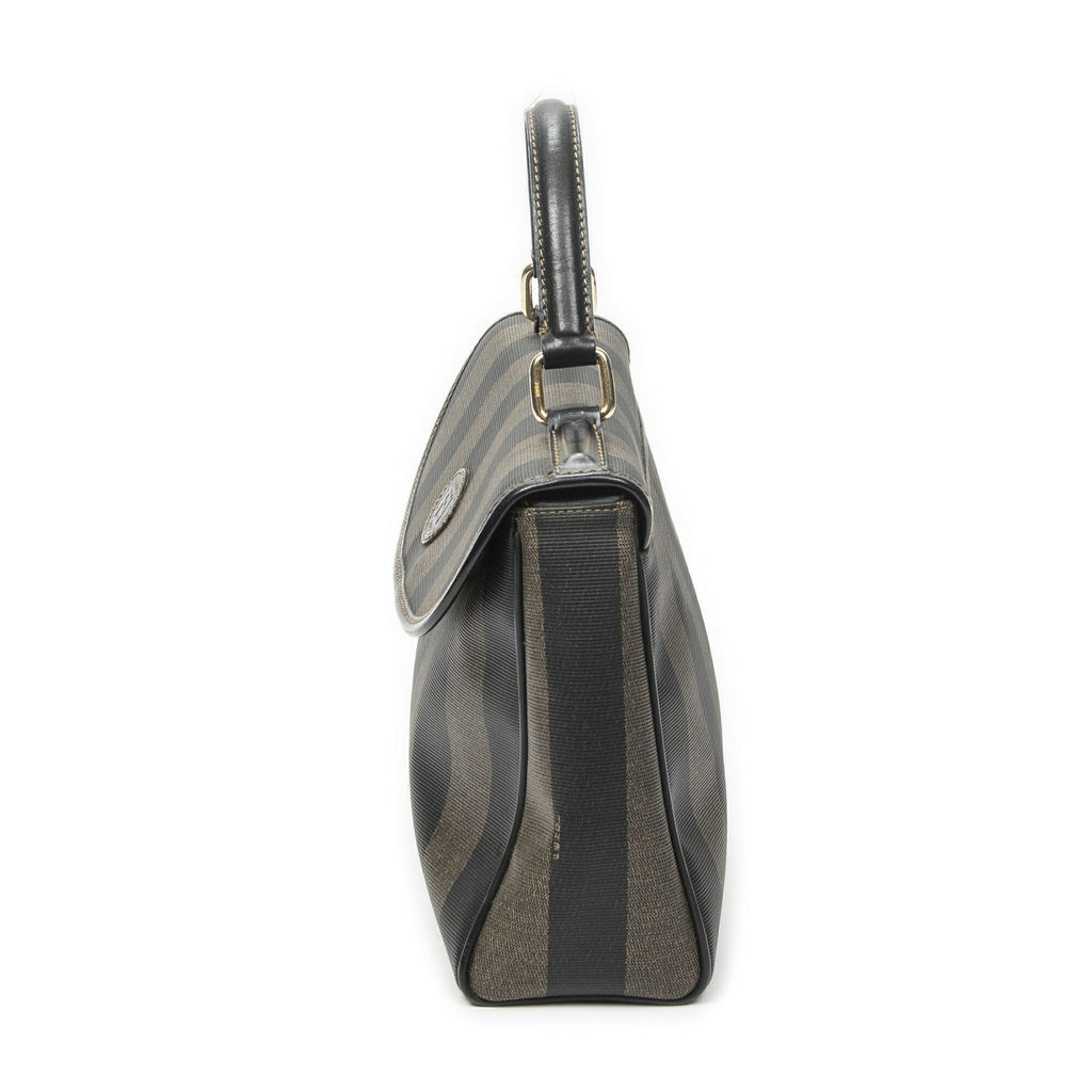 Fendi Vintage Flap Top Handle Brown Black Pecan Stripe Canvas — view 3