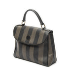Fendi Vintage Flap Top Handle Brown Black Pecan Stripe Canvas — view 2