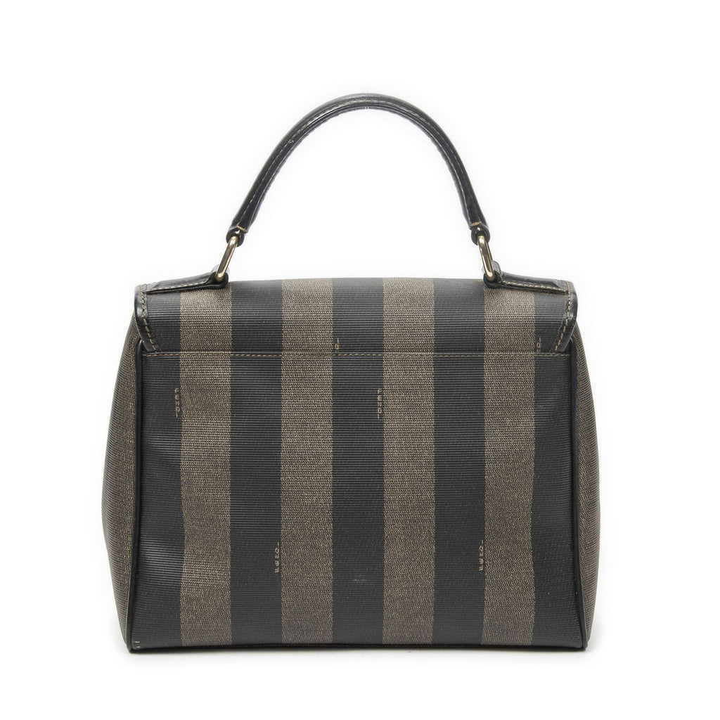 Fendi Vintage Flap Top Handle Brown Black Pecan Stripe Canvas — view 5