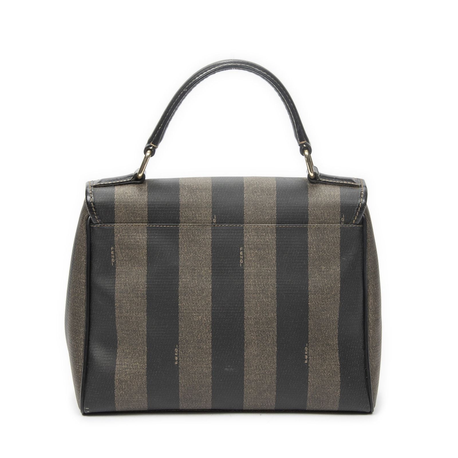 Fendi Vintage Flap Top Handle Brown Black Pecan Stripe Canvas — view 5