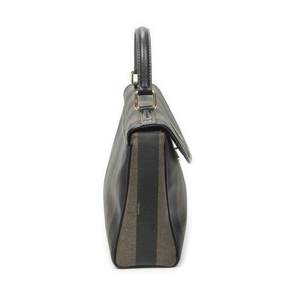 Fendi Vintage Flap Top Handle Brown Black Pecan Stripe Canvas — view 4