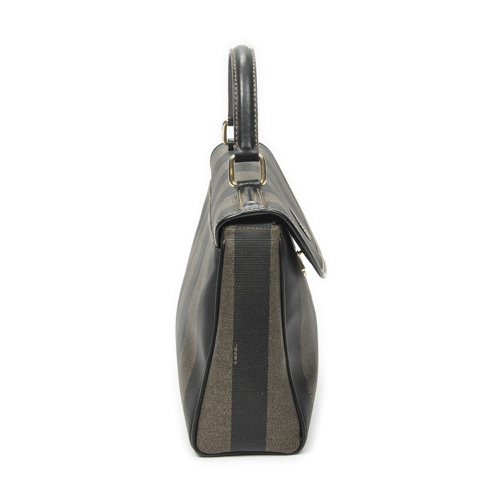 Fendi Vintage Flap Top Handle Brown Black Pecan Stripe Canvas — view 4
