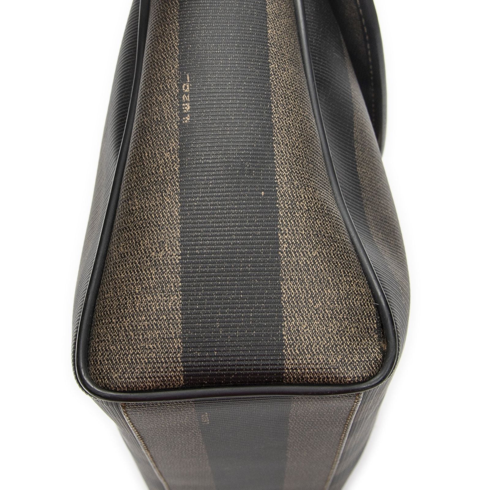 Fendi Vintage Flap Top Handle Brown Black Pecan Stripe Canvas — view 7