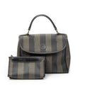 Fendi Vintage Flap Top Handle Brown Black Pecan Stripe Canvas
